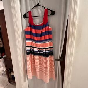 Tiana b striped fit and flare dress pleated skirt office wear size 10